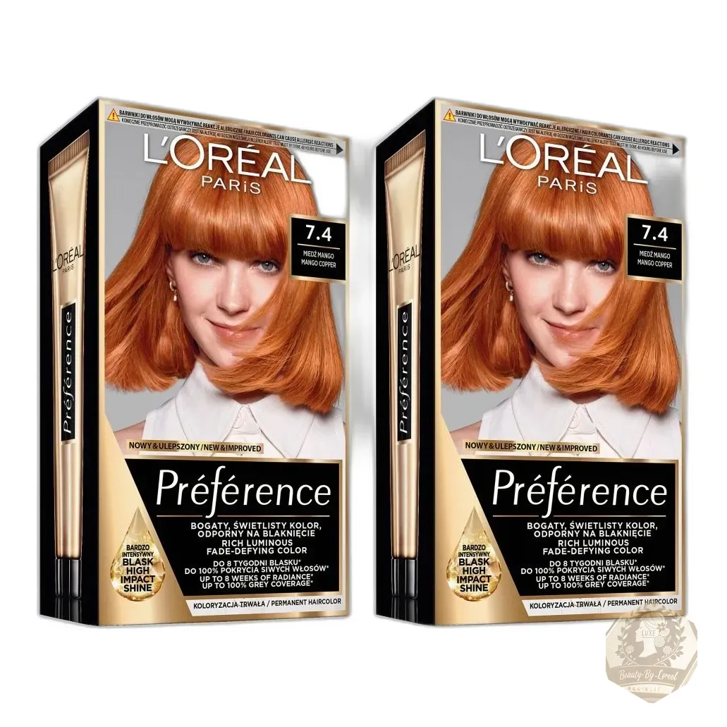 2x L'Oréal Preference Hair Color 74 7.4 Dublin Copper Mango — zdjęcie 1